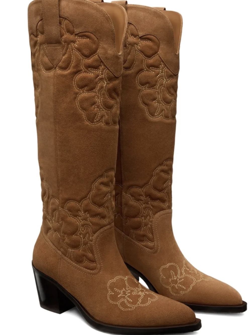Stuart Weitzman Camel Brown Suede Over-the-Knee Embroidered Boots